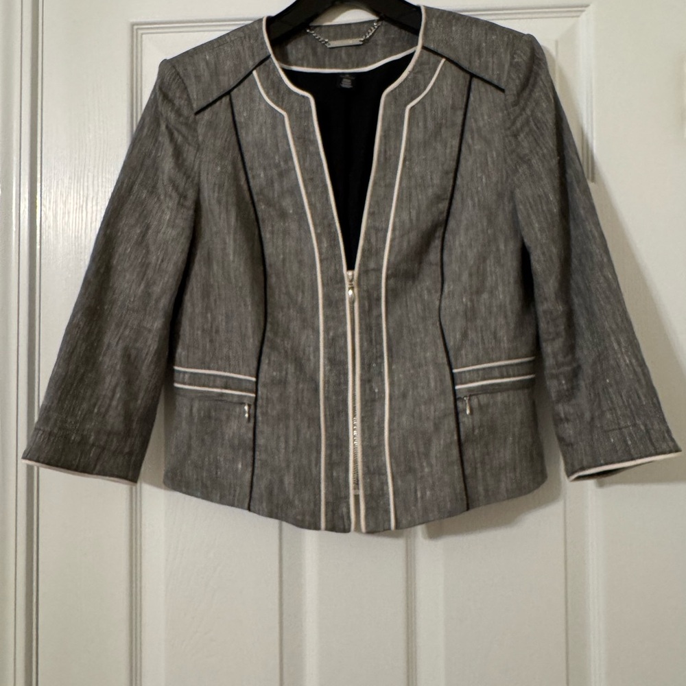 White House Black Market Gray Blazer with White Trim